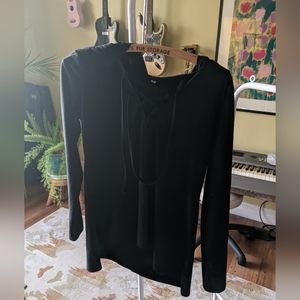 Long-sleeve, black with criss cross draw string